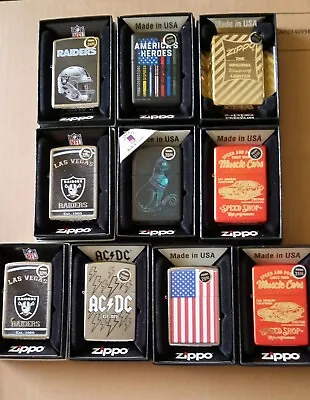 Vintage Zippo Lot Of 10 | Mint Condition In Box | Las Vegas Raiders -ACDC • $160
