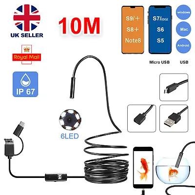 £9.69 • Buy 10M 6 LED Waterproof Android Endoscope Borescope Snake Inspection Camera Video