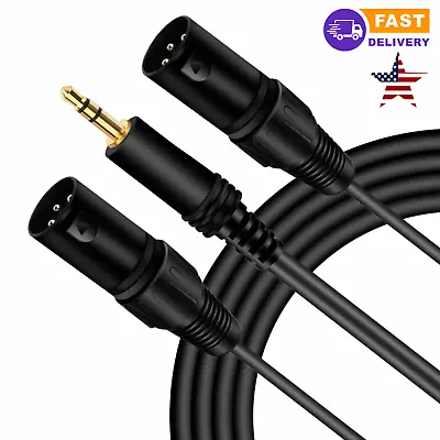 Stereo Cable Splitter Y Cable 5 Ft Cord 1/8” 3.5mm Plug To 2 XLR 3Pin Male Audio • £12.34