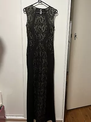 Lipsy London Black Gold Lace Formal Maxi Dress Size 12 • $28.90