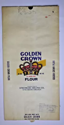 $20 • Buy X LARGE Vintage Paper Sack Bag - GOLDEN CROWN FLOUR, LYNCHBURG MILLING, VA 76