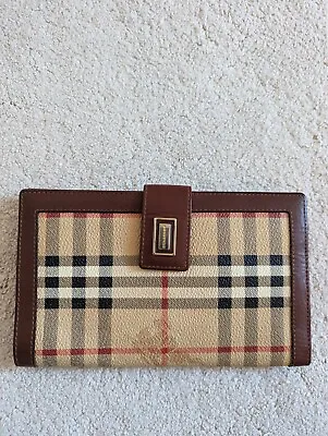 Burberry London Beige & Brown Leather Check Print Classic Tartan Purse Purse • £275