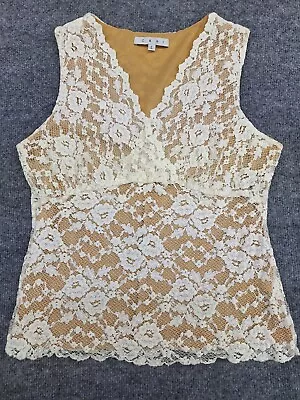 CAbi Woman's Ivory Lace Size Large Floral V-neck Sleeveless Tank Top • $15