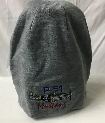 P-51 Mustang WWII Aircraft Embroidered Slouch Grey Beanie Knit Hat • $16.99