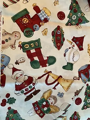 Alexander Henry Vintage Christmas Cotton Fabric All Buttoned Up Santa 1+ Yd • $8