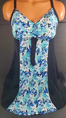 A Shore Fit Swimsuit Womens 16 Multicolor Swimdress Blue Floral Padded Cup • $19.50