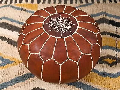 Brown Moroccan Vintage Pouffe Footstool Leather Ottoman Pouf Handmade • $120.32