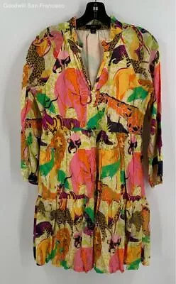 J. Crew Womens Multicolor Animal Print Tiered Popover A-Line Dress Size 2XS • $24.99