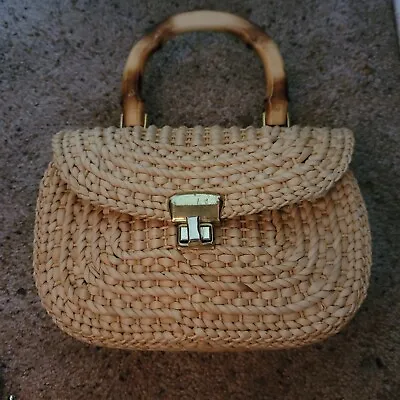 Vtg Straw Rattan Wicker Type Purse Made In Italy White. Beach Core  ** See Pics  • $39.90