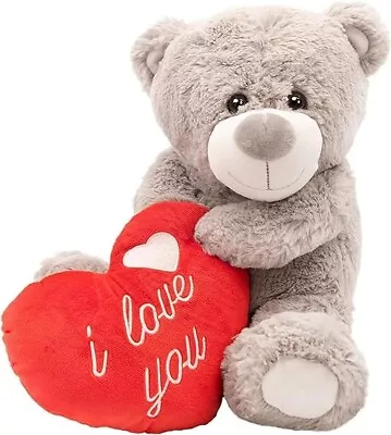 I Love You Teddy Bear Valentines Day Present Large 16 /41cm Soft Grey Plush Toy • £18.89