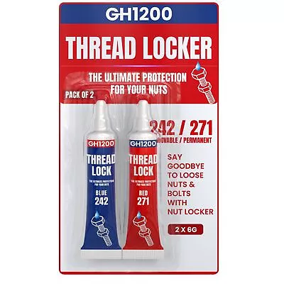2 Pack Thread Lock. 271 And 242 Medium Strong Strength Locktight Nuts Bolts • $9.62