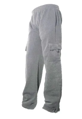 Mens Fleece Lined Cargo Sweat Track Pants With Bottom Drawstring Light Gray 2XL • $23.95