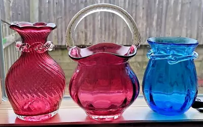Pilgrim Glass Small Vases Cranberry And Cobalt 3 (price Individually) • $10