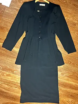 Vintage MARIELLA BURANI Dress BLACK Peplum Lana Latne Wool US 8 MADE IN ITALY • $400