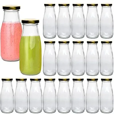 12 Oz Glass Bottles Clear Glass Milk Bottles With Gold Metal Airtight Lids Vinta • $32.32