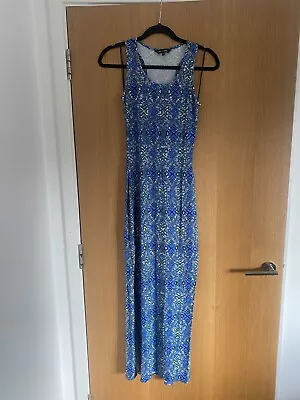 New Look UK 8 Blue Tribal Pattern Sleeveless Racer Back Maxi Dress  • £6