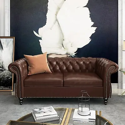 Chesterfield Loveseat Modern Leather Sofa Tufted Couch 2 Seater With Rolled Arm • $689.95