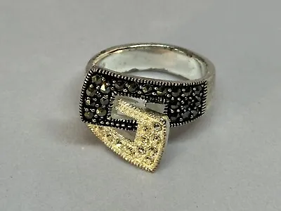 Marsala Marcasite Pave Ring Size 7.75 Stamped Thai MC Black Silver Buckle Wrap • $19.99