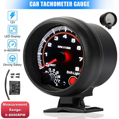 3.75  Universal Car Tachometer Gauge Meter With LED Shift Light 0-8000 RPM 12V • $19.98