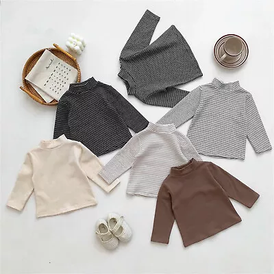 Toddler Infant Baby Boys Girls Striped Long Sleeve High Neck Blouse Tops T Shirt • £5.99