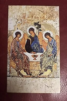 $1.99 • Buy Vintage Catholic Holy Card - Gilded Icon Holy Trinity