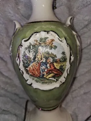 Vintage Mid Century Hand Painted Gilt Porcelain Vase Lamp • $30