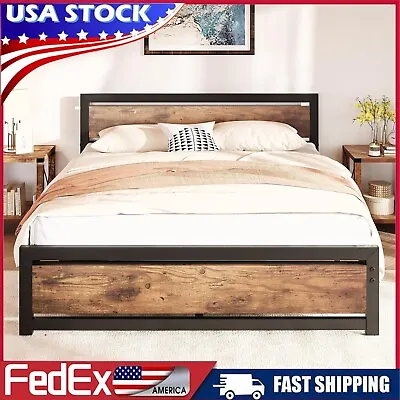 Full Queen King Size Bed Frame With Wooden Headboard Heavy Duty Metal Platform • $139.99