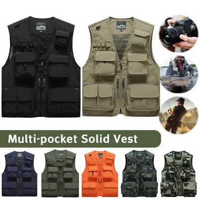 Men Cargo Multi Pockets Vest Utility Waistcoat Fishing Hiking Sleeveless Jackets • $34.75