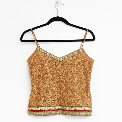 Vintage Y2K Gold Brocade Textured Lace Cami Top M • $16.99