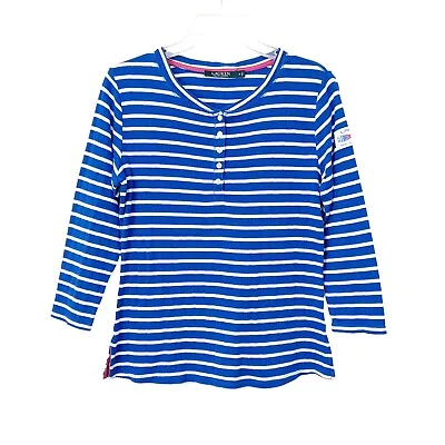 Lauren Ralph Lauren Striped Henley S Womens Textured Blue White Nautical Tee • $14.99