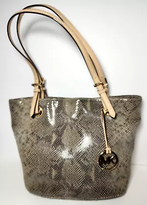 Michael Kors Python Snake Skin Handbag Tote Bag Beige Leather Shoulder Straps • $49.81