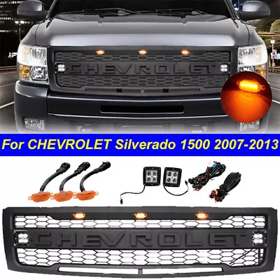 Front Grille For 07-13 CHEVROLET Silverado 1500 Matte Black W/3+2 LEDs W/Letters • $259.89