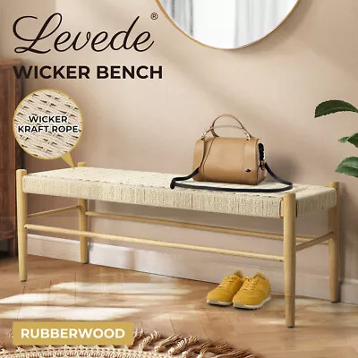 Levede 1x Wicker Bench Dining Chair Wooden Kitchen Natural Lounge Bedroom Cafe • $129.99