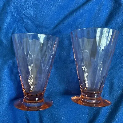 $23.77 • Buy Morgantown PALM OPTIC Pink Glass Tumbler (s) LOT Of 2 Cordial Liquor Cone Footed