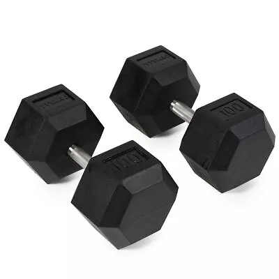 Titan Fitness 100 LB Pair Free Weights Black Rubber Coated Hex Dumbbell Straig • $459.99