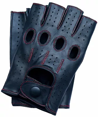 Riparo Men's Fingerless Half Finger Driving Motorcycle Gloves - Black/Red Thread • $41.97