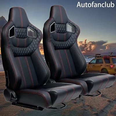 2Pcs Reclinable Bucket Seats Universal Adjustable Back-Front PVC Racing Seats • $339.88