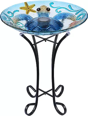 Glass Bird Bath Bird Baths For Outdoors Solar Bird Feeder With Metal Stand For • $73.78