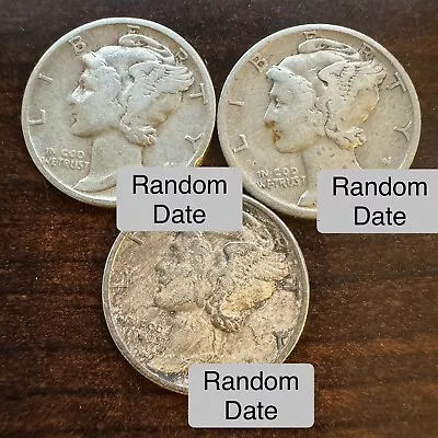 Lot Of 3 Random Mercury Dimes Usa 90% Silver Coin Average Circulation! • $11.99