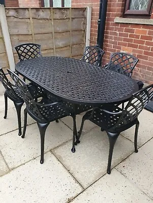 £594.99 • Buy Stunning BLACK Cast Aluminium Garden Table And 6 Chairs 