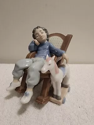 Lladro 5846 All Tuckered Out Napping Boy In Rocker Horse Figurine W/ Box  • $100