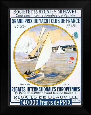 Yacht Club De France Vintage Poster Black Framed Wall Art Print Sailing Home • $89.99