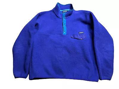 Vintage 90s Patagonia Snap-T Fleece Jacket Blue Made In Jamaica Size Large • $49.57