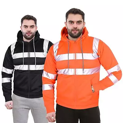 Mens High Visibility Safe Work Reflective Zipper Hi Viz Zip Up Hoodie Sweatshirt • $18.93