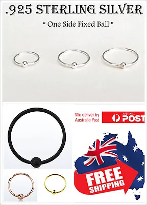 $3.45 • Buy 1pc S925 Sterling Silver 22g 0.6mm One Side Fixed Ball Hoop Ring Lip Nose Ear