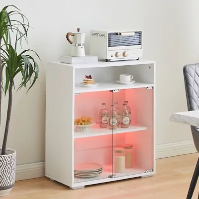 Modern White  Sideboard Display Cabinet With RGB LED Cupboard Storage Unit • £69.59