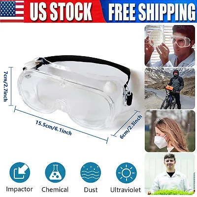 Full Sealed Safety Goggles Over Glasses Anti Fog Chemical Lab Eye Protective • $5.80