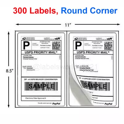 300 Mailing Shipping Labels 8.5 X5.5  Round Corner Half Sheet Self Adhesive USA • $18.94