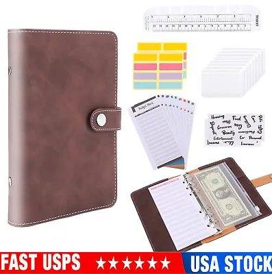 $9.99 • Buy A6 PU Leather Notebook Ring Binder Budget Planner Organizer Cover Pockets Lables