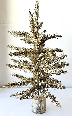 23  Silvery Tinsel Christmas Tree On Faux Wood Base Mini Pine Holiday Decor • $28.90